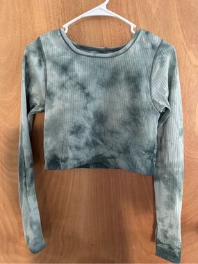 Lululemon Ebb to Street Long Sleeve Crop Shirt Marble Dye Tidewater Teal Size 8